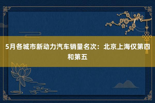 5月各城市新动力汽车销量名次：北京上海仅第四和第五