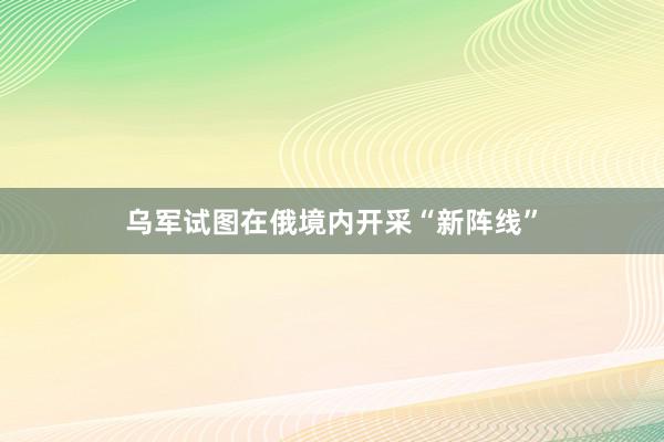 乌军试图在俄境内开采“新阵线”