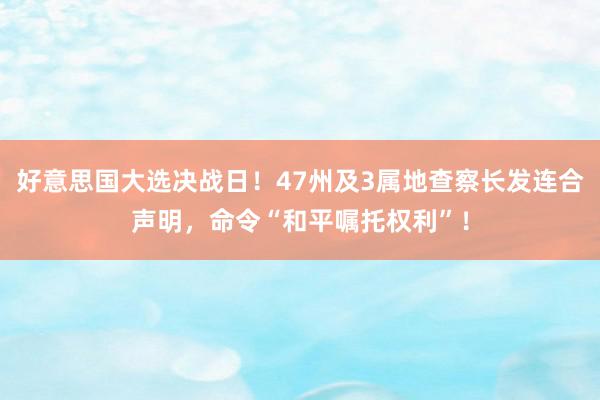 好意思国大选决战日！47州及3属地查察长发连合声明，命令“和平嘱托权利”！